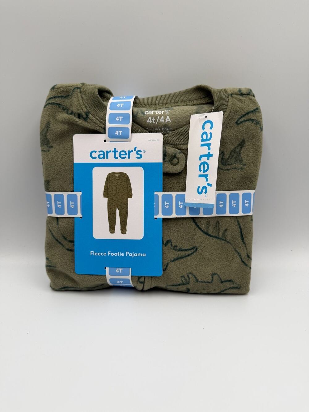 NWT Carter's Fleece Footie Pajama Set Baby 4T Green Dinosaur Snug Fit Comfort